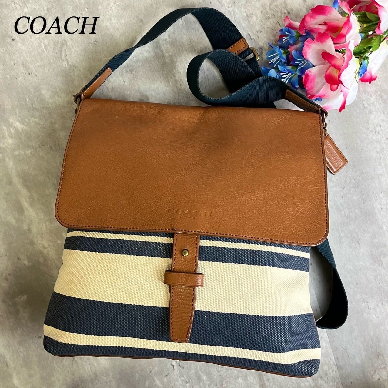 ✨美品✨ COACH コーチ ショルダーバッグ トートバッグ ボーダー柄 ...