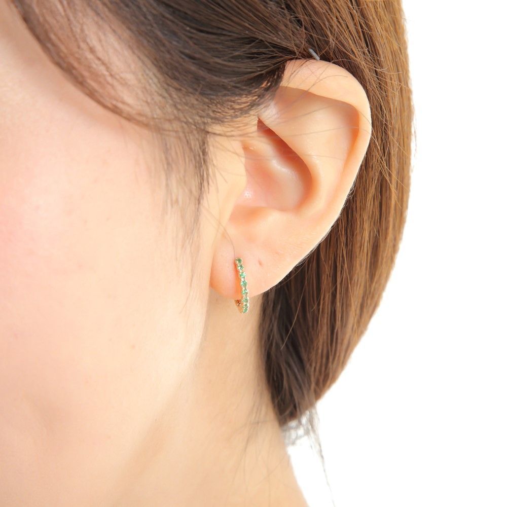 K10 フープ ピアス エメラルド 0.16ct ゴールド エタニティ パヴェ 1.7 