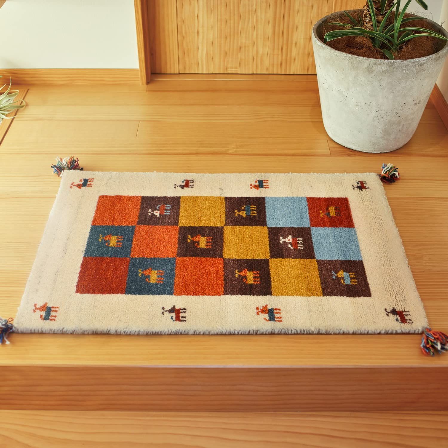 萩原 ギャッベ ラグ 約80X140cm GABBEH D3 羊毛 手織り 厚手 270015240