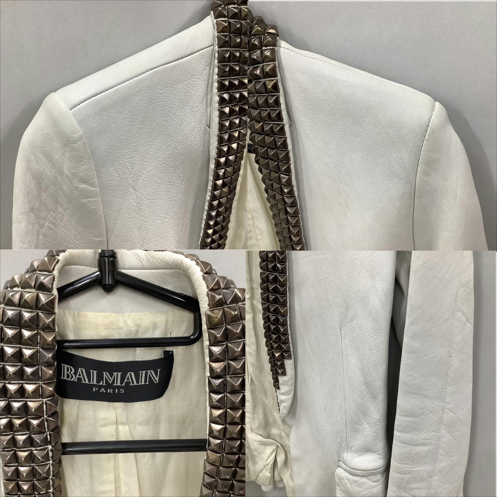 BALMAIN バルマン PARIS ラムレザージャケット サイズ36 スタッズ ホワイト JA-2