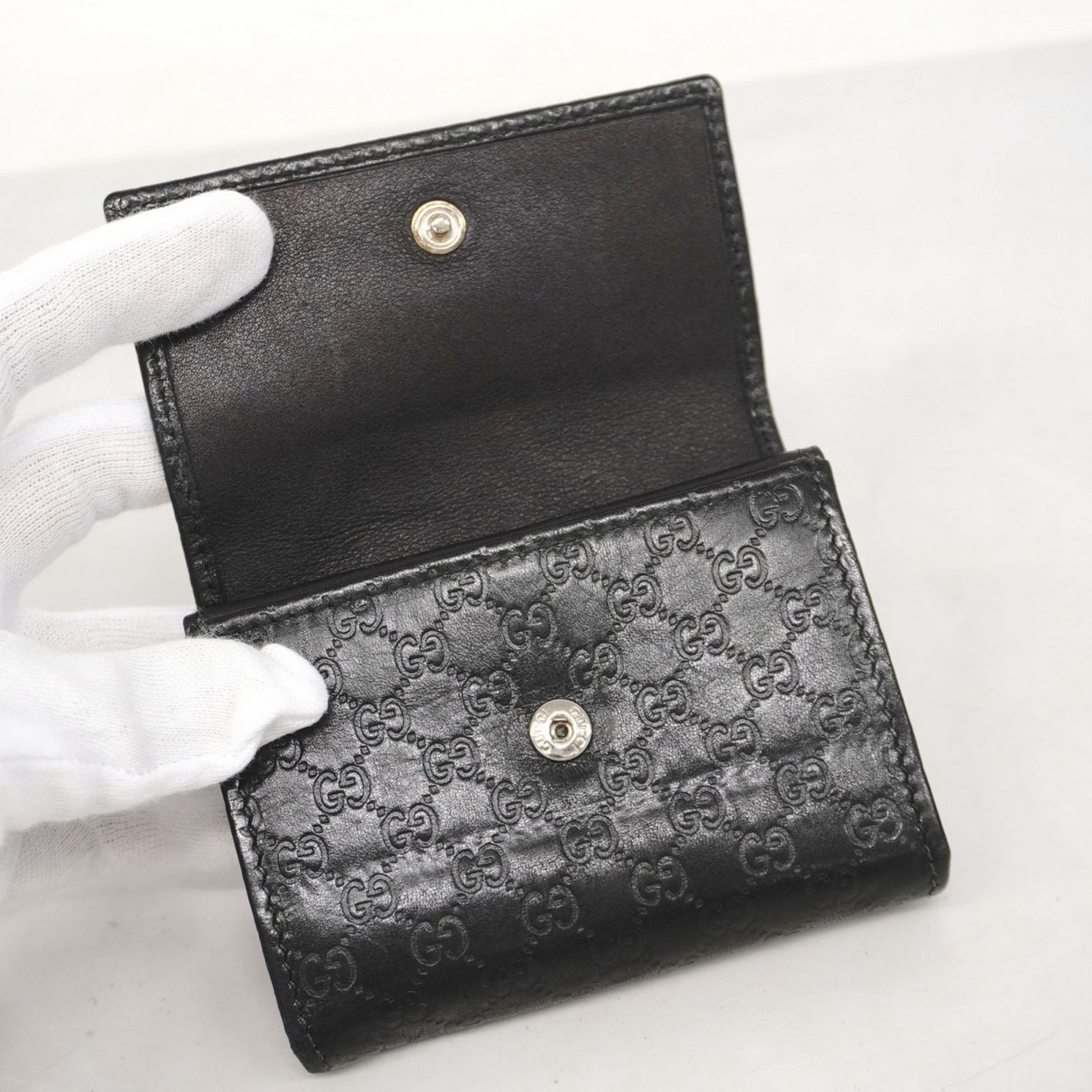 【美品】GUCCI コインケース ディアマンテ　レザー ブラック 美品！GUCCIグッチ ディアマンテ スタッズ ラウンドファスナー