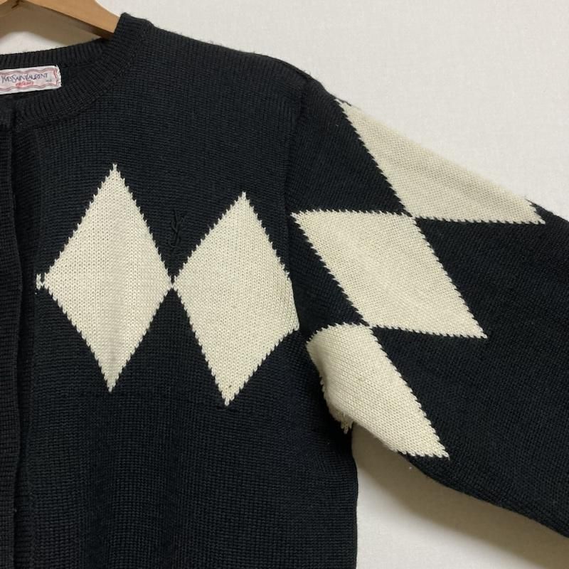 YSL カーディガン ロゴ刺繍 アーガイル コットン ボタン刻印 vintage YSL カーディガン ロゴ刺繍 アーガイル コットン ボタン刻印
