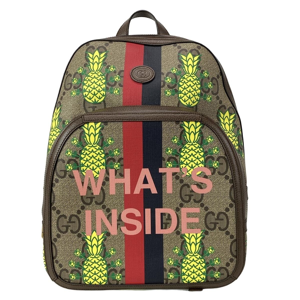 グッチ リュックサック GGプラス GGスプリーム ジャンボGG 636654 ベージュ×ダークブラウン×マルチ WHAT S INSIDE|パイナップル