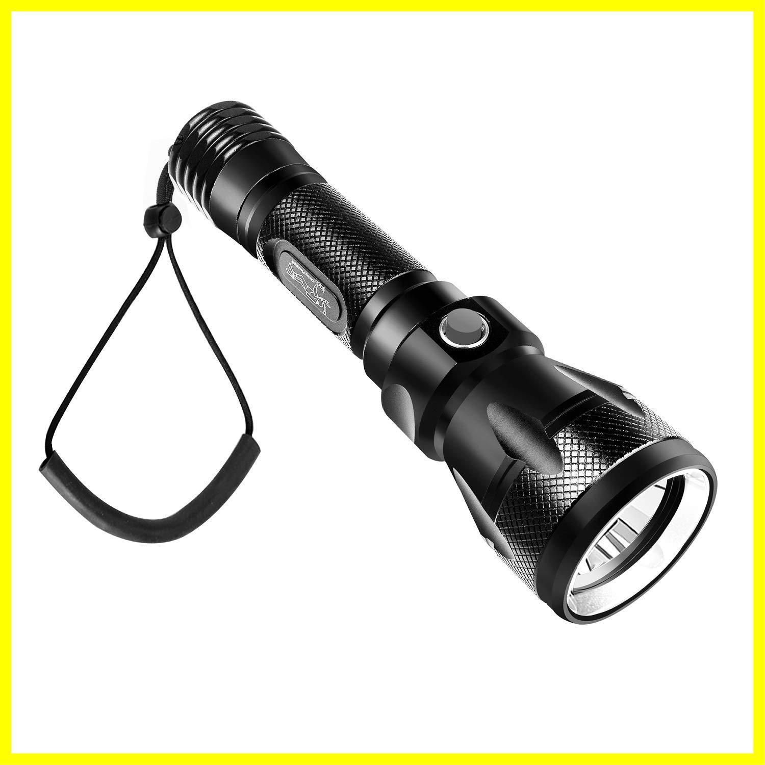 水中ライト 100M水中ライト IPX8強力防水 ダイバー 18mm*65mm 高輝度Ledダイビングライト 電池対応 1200ルーメン L2 防災/登山/釣り/夜間作業/キャンプ/などに適用 水中懐中電灯 地震対策 アウトドア