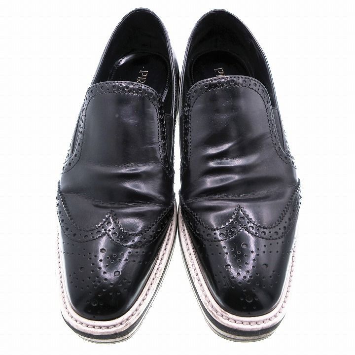 プラダ PRADA ウィングチップ スリッポン エナメル 厚底 レザー 