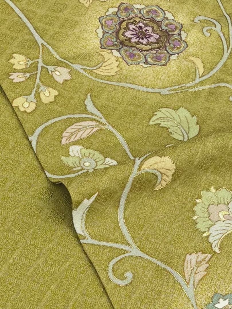 京友禅 訪問着 刺繍 金彩 唐花 蔓草花 紋意匠 正絹 X448 - メルカリ