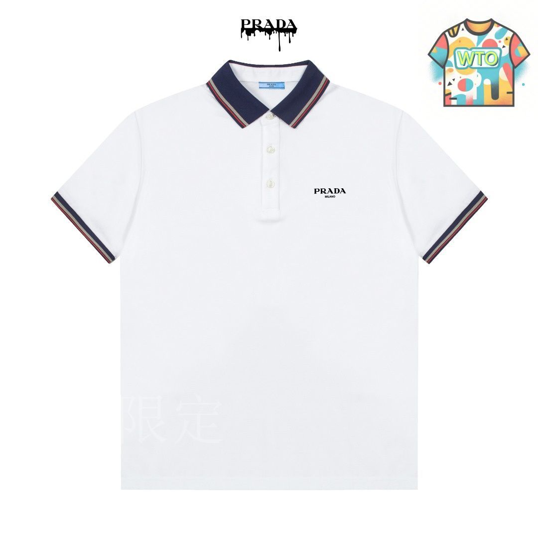 PRADA ホワイト ポロシャツ ストライプ襟 PRADA】プラダ クロップド