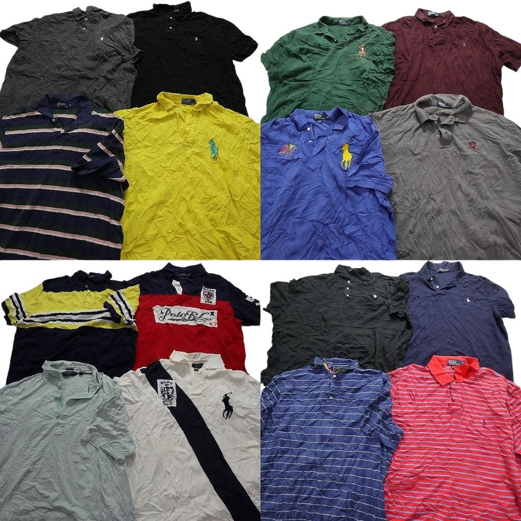 古着卸 ラルフローレン ポロシャツ 16枚セット メンズ 2XL |3XL ボーダー ワンポイント ツートン 古着 NA1644