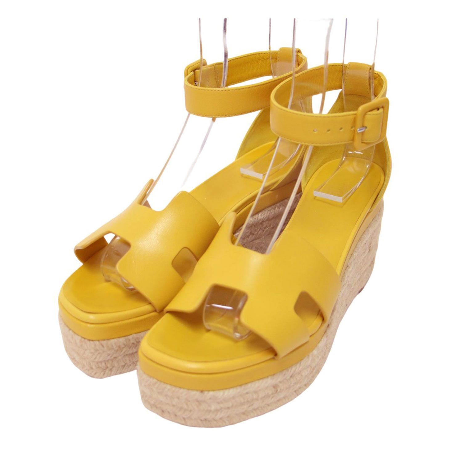 エルメス エスパドリーユ エルダ イエロー レザー アンクルストラップ