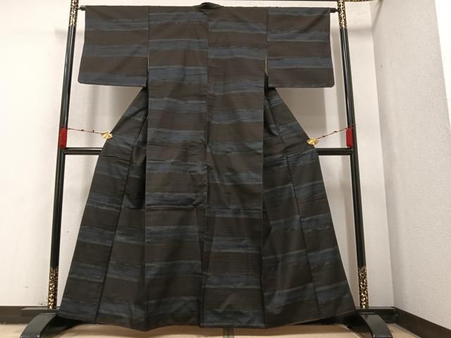 平和屋着物●本場大島紬 残糸織 やたら織 横段文 正絹 逸品 AAAZ0560ph