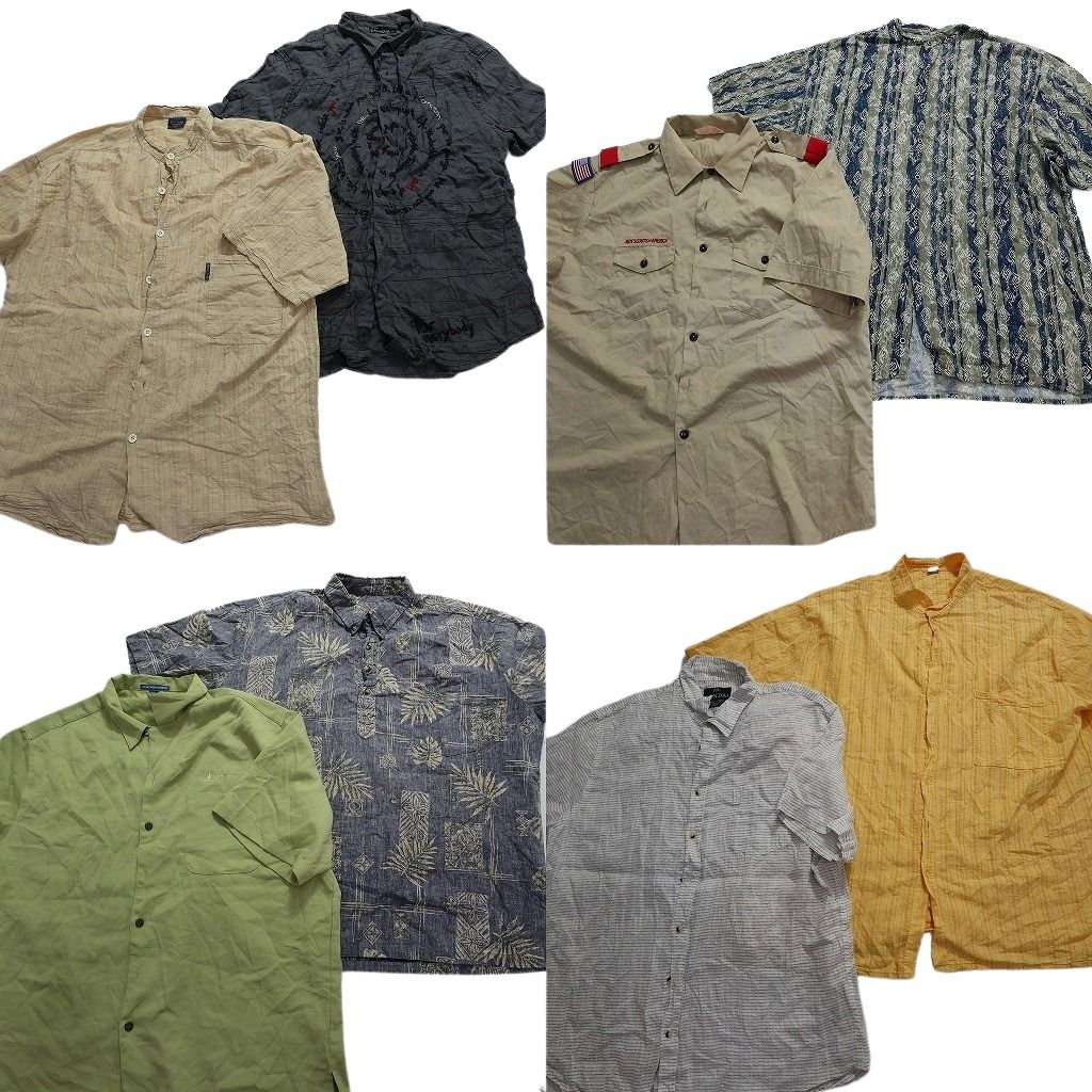 古着卸 まとめ売り 半袖シャツMIX 8枚セット (メンズ XL /2XL ) カラーMIX 柄MIX ボックスシルエット ハーフボタン 襟なし MT5963