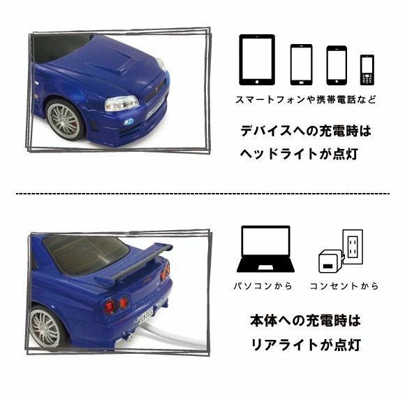 【外箱ダメージ有】車型モバイルバッテリー 日産スカイラインGT-R (BNR34) ワイルド・スピードMAX (ブルー) ブライアン仕様 4500mAh 657427 GT-R 車型モバイルバッテリー スカイライン ワイルド・スピードX2 シルバー 外箱ダメージ有車型モバイルバッテリー