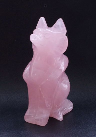 ローズクォーツ　きつね 狐   78mm   (120g)  紅狐 　きつね置物　神の遣い