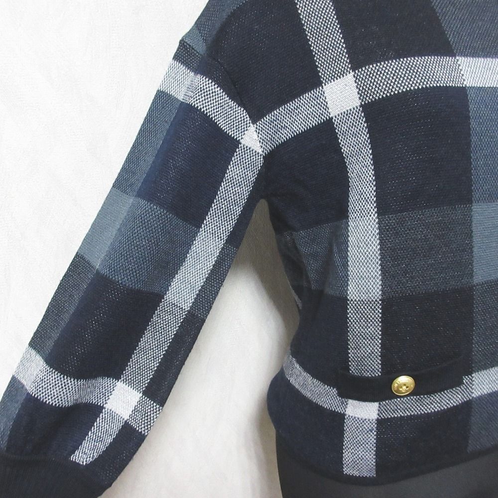 BLUE LABEL CRESTBRIDGE - 美品 BLUE LABEL CRESTBRIDGE ブルーレーベルクレストブリッジ チェックジャガード ニット セーター 55N12-273-29 38 ネイビー レディース 古着 中古 USED 美品 BLUE LABEL CRESTBRIDGE ブルーレーベルクレストブリッジ