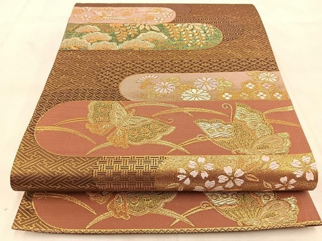 平和屋着物◎六通柄袋帯 唐織 霞取有職文 金糸 正絹 逸品