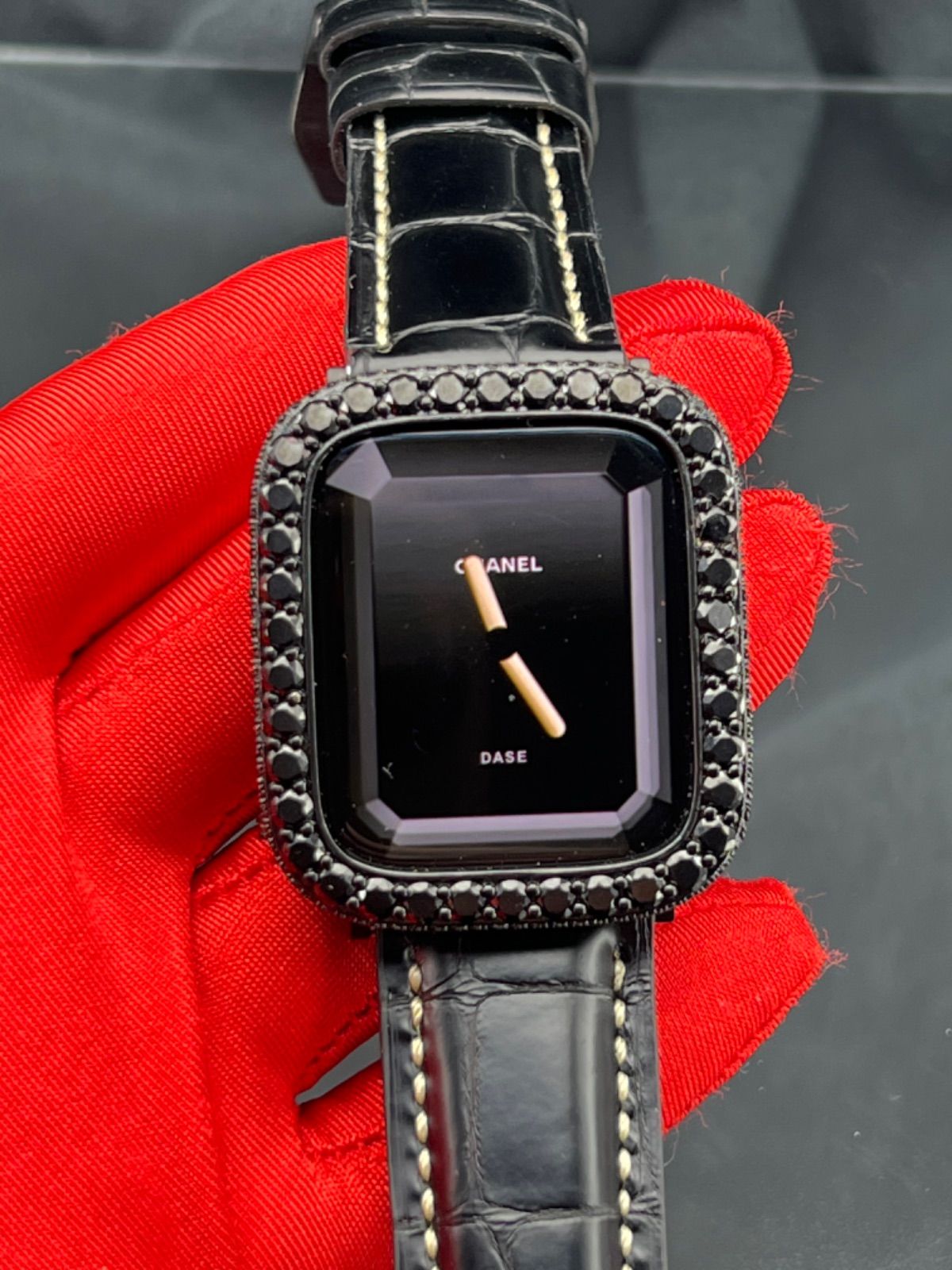 アップルウォッチ用⚫︎ブラックカスタムベゼル⚫︎カーボンベルト 