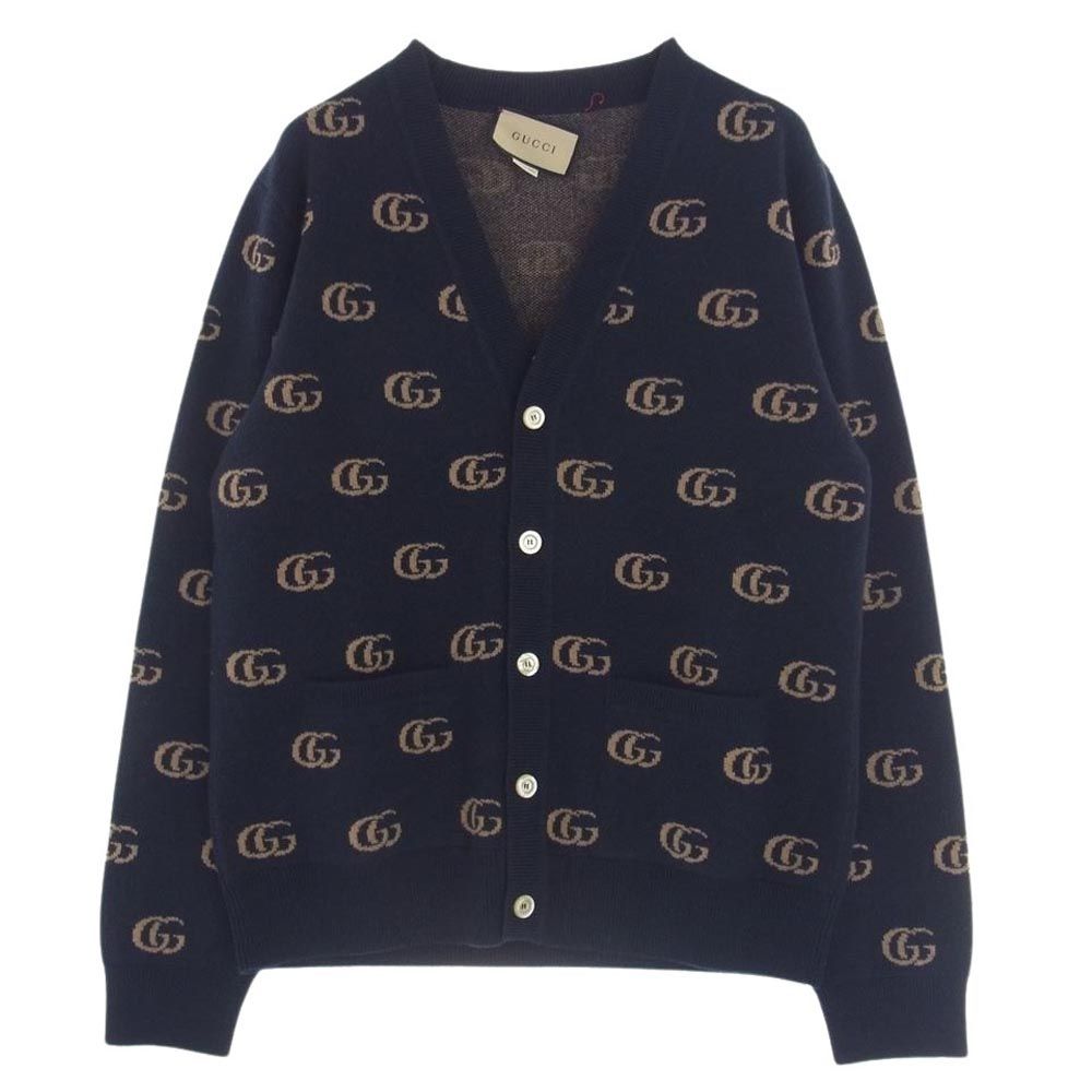 GUCCI グッチ カーディガン 645291 ウール ジャガード ダブルG ニット カーディガン ネイビー ネイビー系 L【中古】