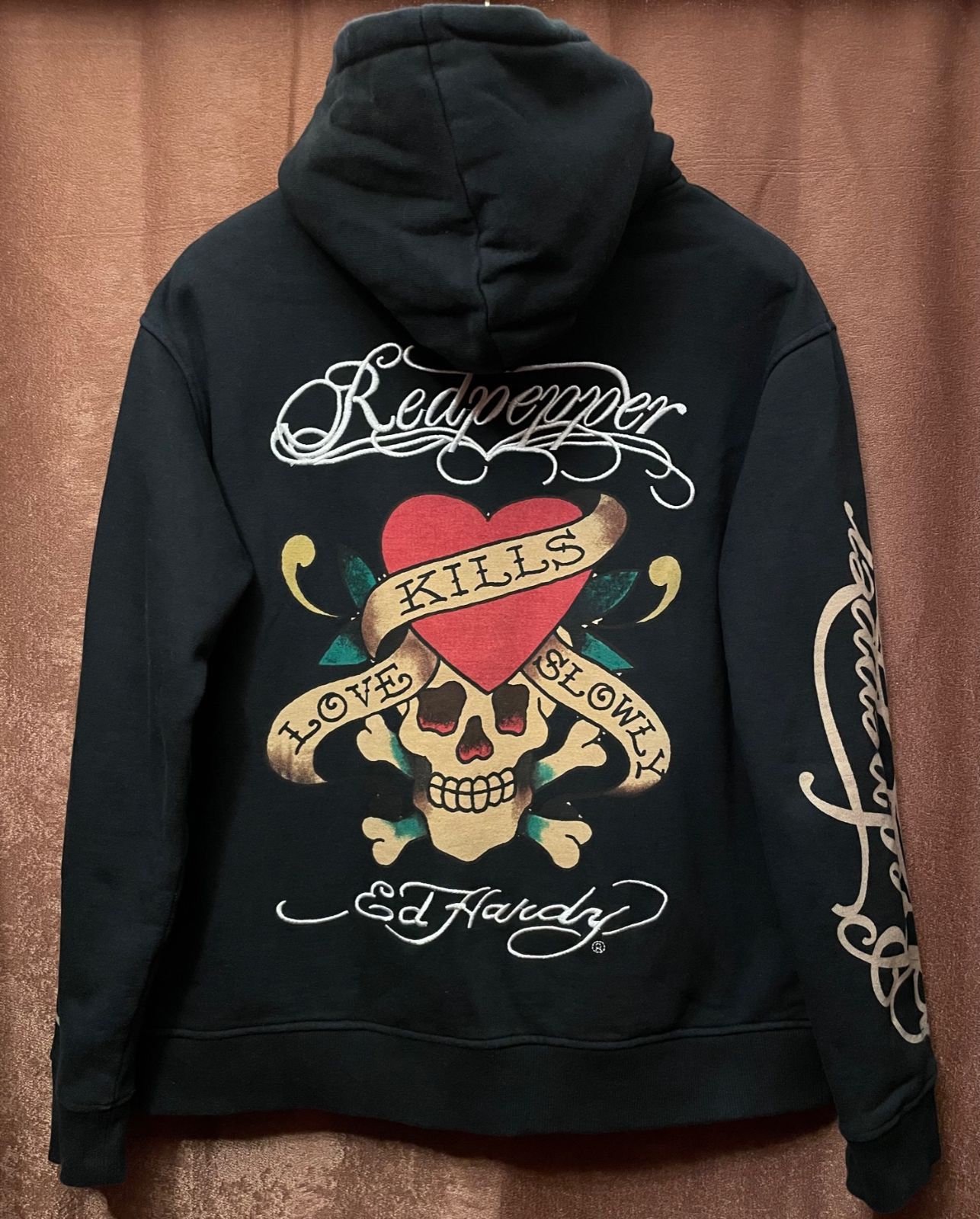 RED PEPPER Ed Hardy コラボ パーカー 黒 RED PEPPER×ED HARDY コラボレーションフルジップパーカー ブラック M