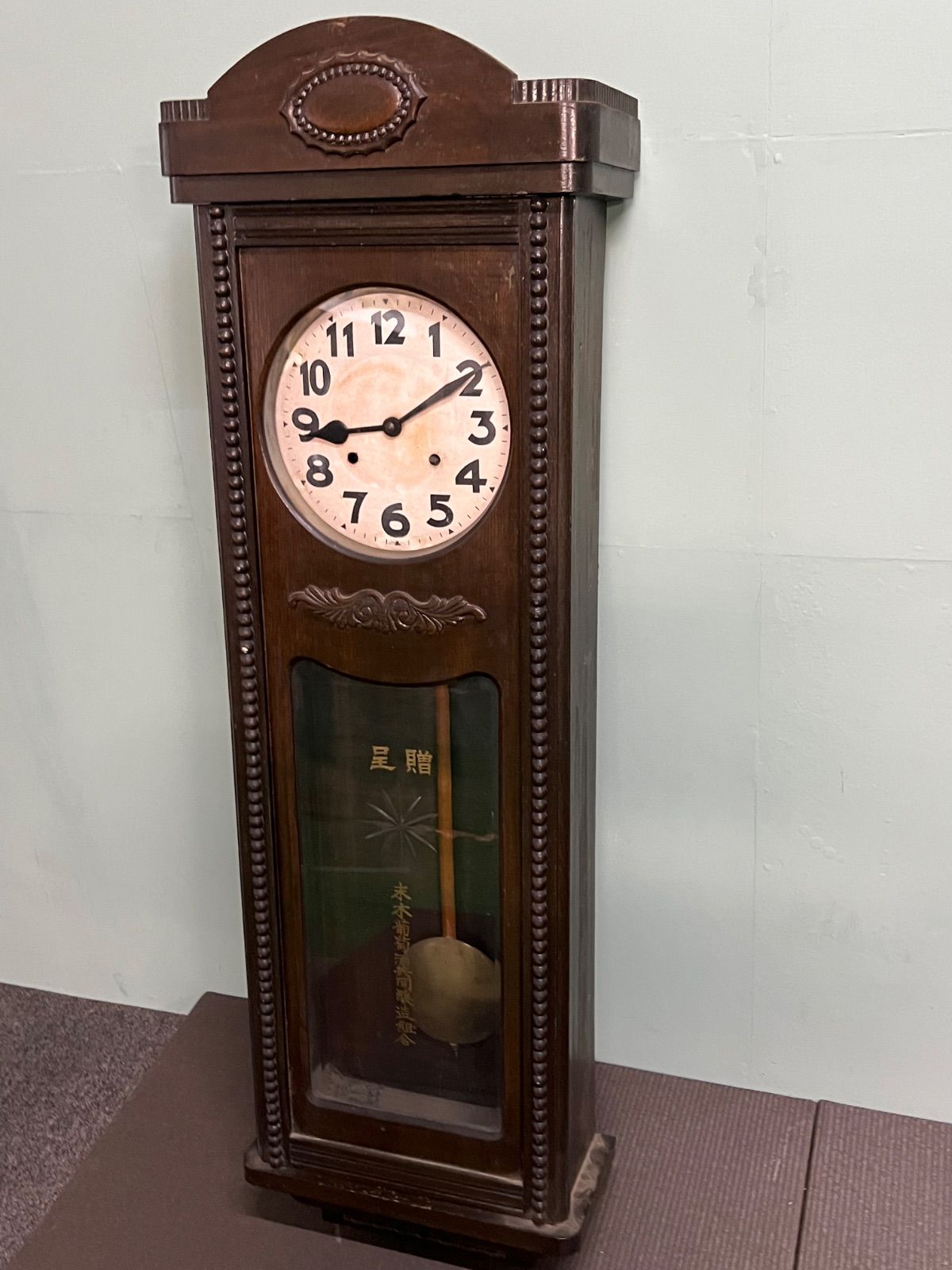 ☆ 昭和 レトロ 古時計 ゼンマイ時計 大サイズ 木製 振り子時計