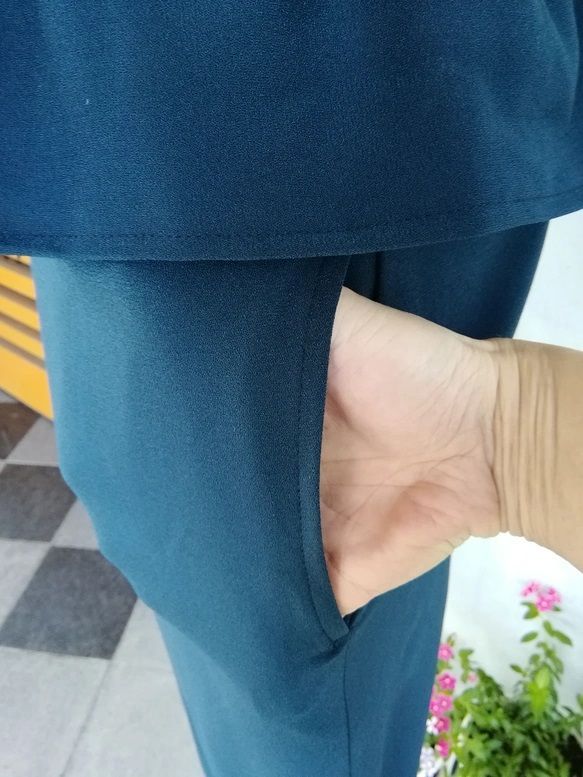 日本製】《S～3L》 梨地ストレッチ 紺 茶道お稽古用エプロン