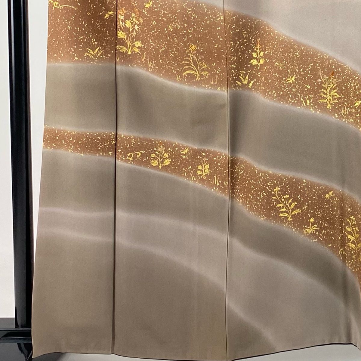 訪問着 身丈161.5cm 裄丈63.5cm S 袷 ますいわ屋 草花 刺繍 金彩 濃紫 正絹 秀品