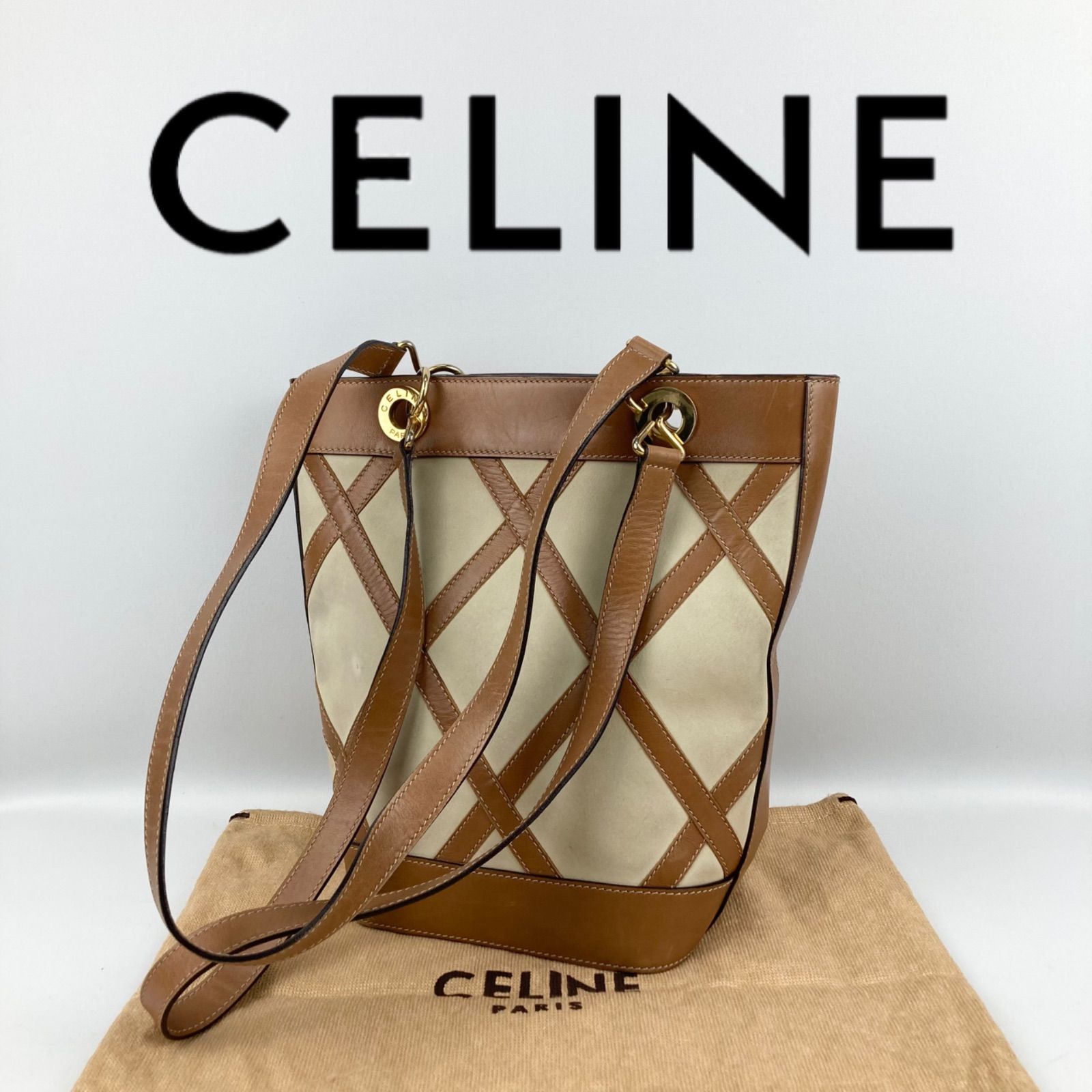 セリーヌ サークルロゴ スエード バケツ型 ワンショルダーバッグ グリーン CELINE セリーヌ バケツ型 ショルダーバッグ レディース