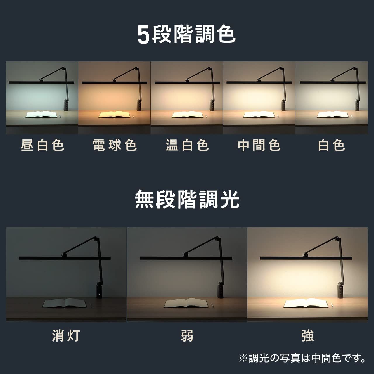 サンワダイレクト デスクライト LED クランプ 幅80cm 無段階調光 5段階調色 電気スタンド 卓上 ブラック 800-LED060 NEXPOTALLINN_EU