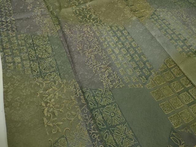 平和屋本店□極上 お召 古代裂 錦彩織 暈し染め 反端付き 逸品