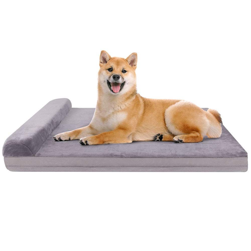 洗える 冬 暖かい ベッド ペットベッド 犬ベッド中型犬 柔らかい 犬マット 犬 ペットマット クッション性が 足腰の弱いペットに最適 枕付き JoicyCo 取り外せるカバー 滑り止め（グレー M）
