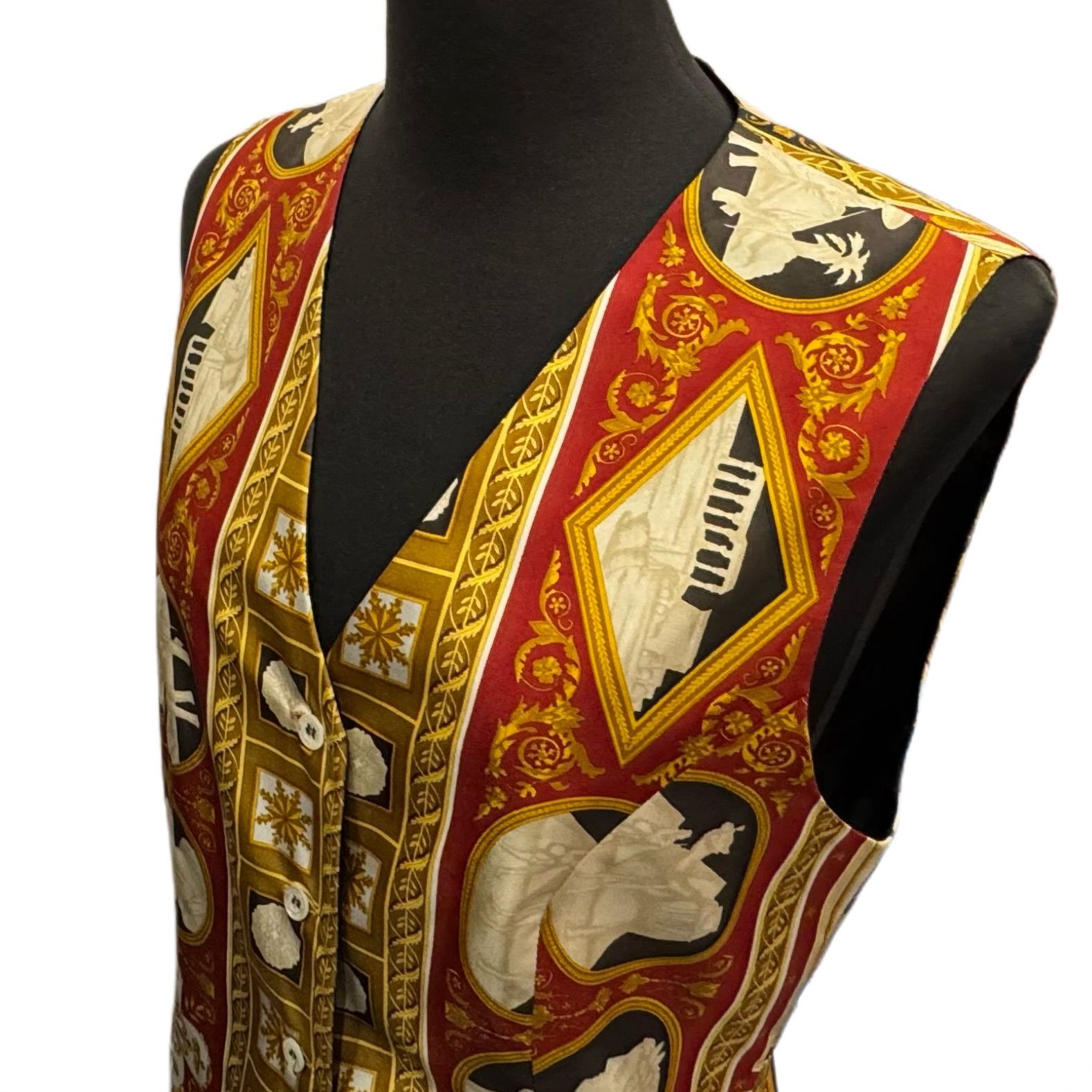 ETRO エトロ シルク ベスト ジレ SIZE 42 レッド マルチ