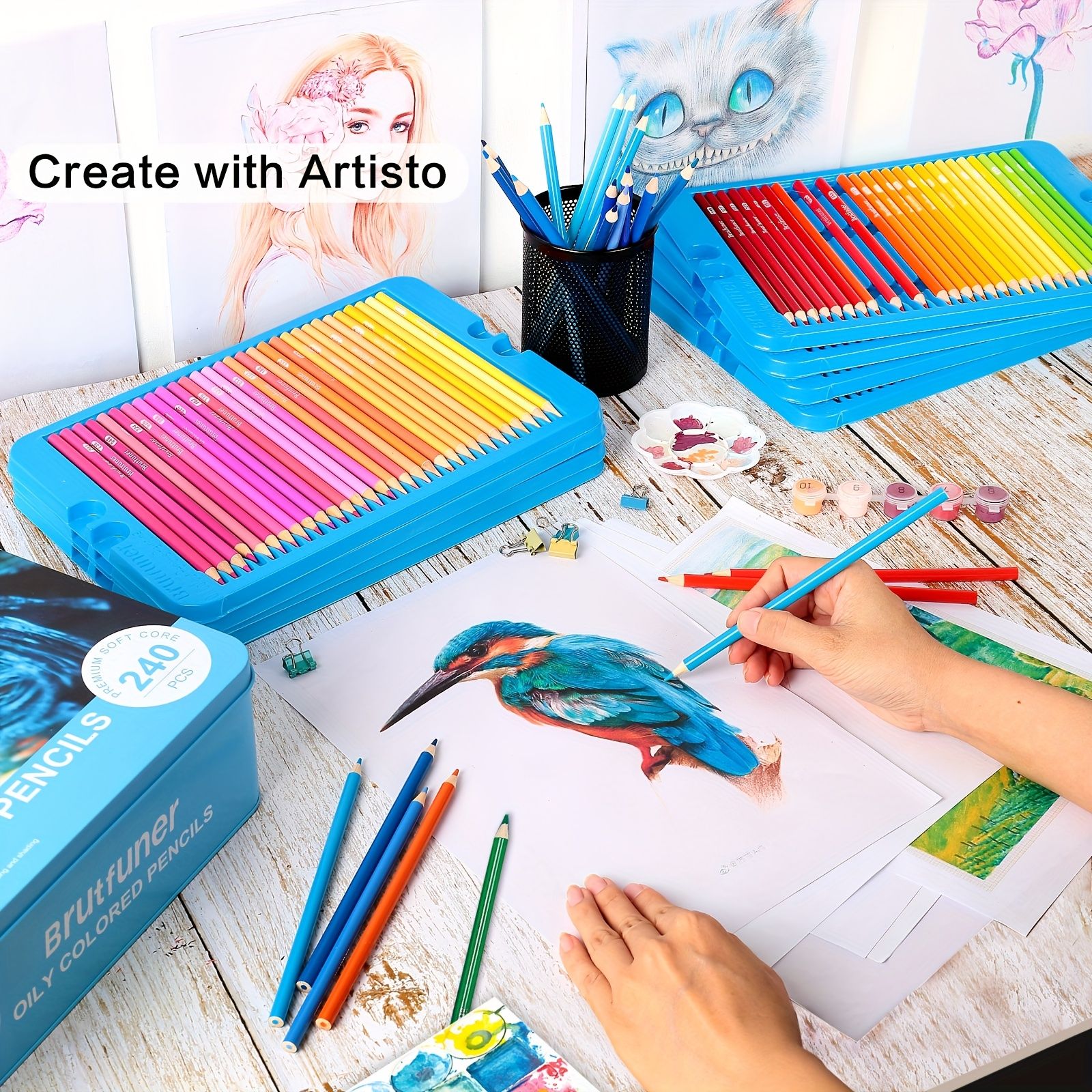 Brutfuner プロフェッショナル油性 ペンシル 240色セット アーティスト用ソフトコアで鮮やかな色 描画スケッチシェーディングに最適 大人アーティスト愛好家用 ペンシル ブリキケース