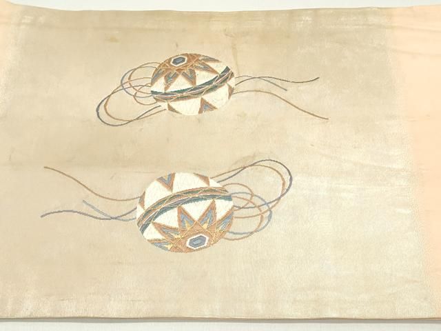 平和屋着物●九寸開き名古屋帯　総刺繍　狆　金糸　正絹　逸品　DAAW6814ob 平和屋着物○九寸開き名古屋帯 総刺繍 狆 金糸 正絹 逸品 DAAW6814ob