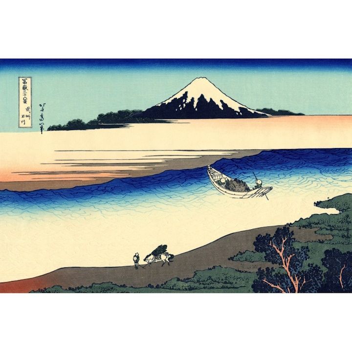 絵画風 壁紙ポスター (はがせるシール式) 富嶽三十六景 武州玉川 葛飾北斎 1831-1835年 キャラクロ K-FGS-019K1 (864mm×576mm) ＜日本製＞ ウォールステッカー お風呂ポスター
