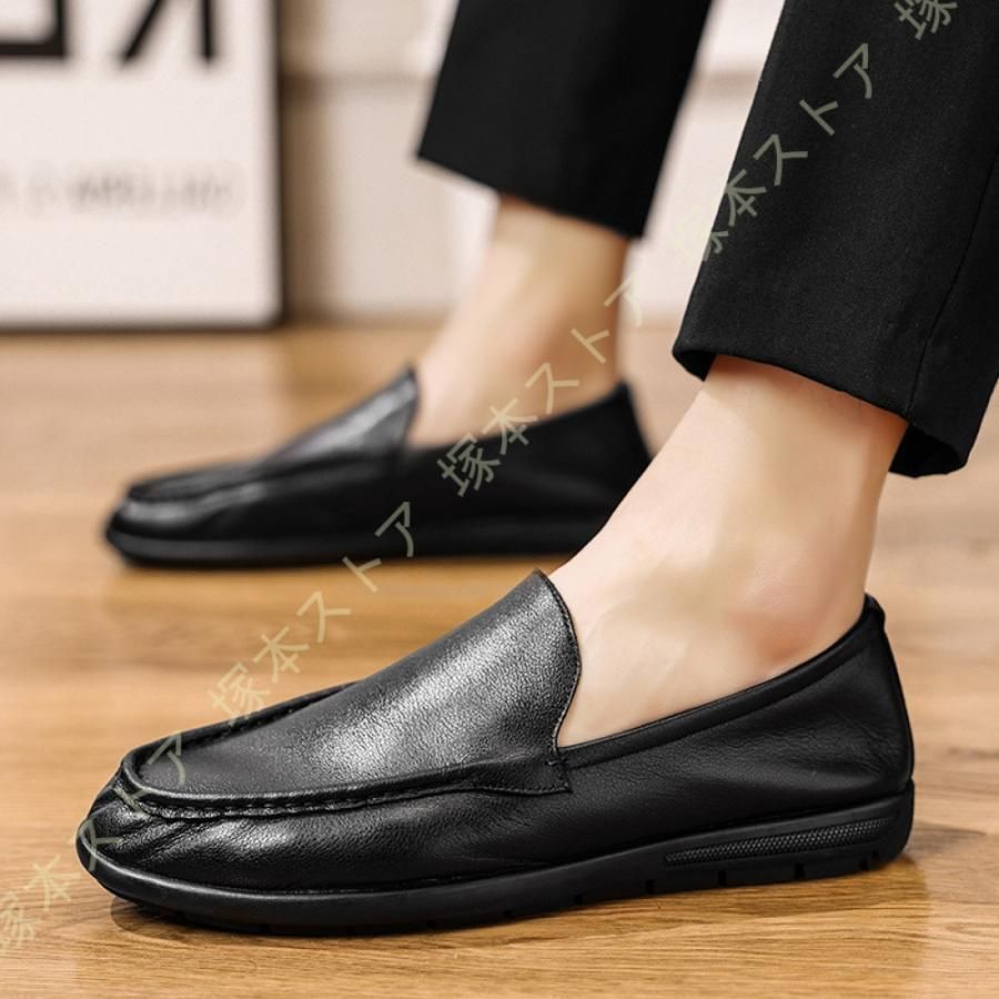 メンズ ドライビングシューズ レザー ローファー スムース調 おしゃれ スリッポン 革靴 モカシン フラットシューズ 紳士靴 ビジネス カジュアルシューズ 黒