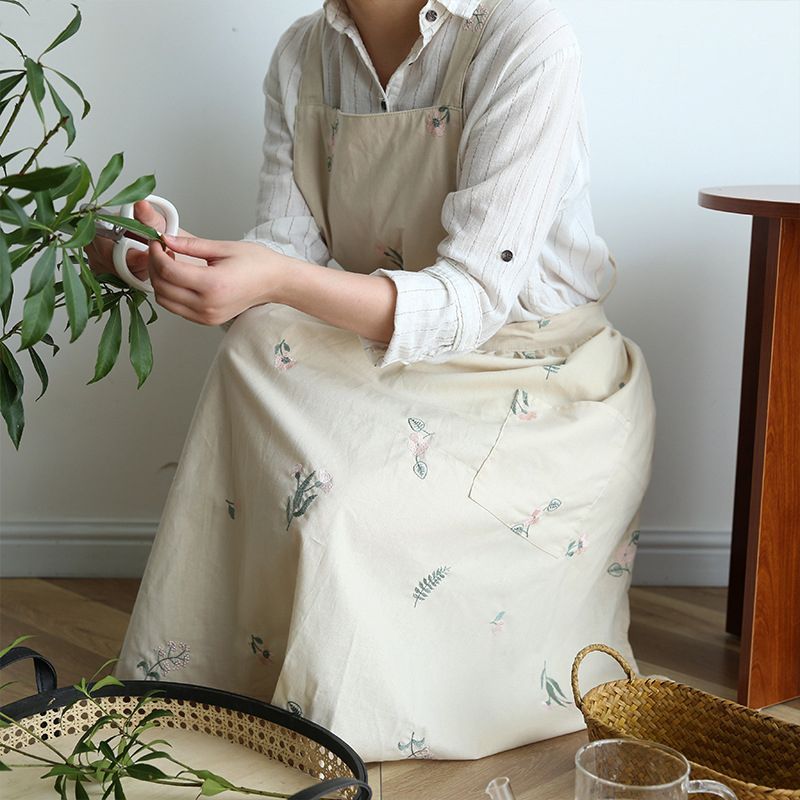 エプロン 刺繍 通販 花柄 北欧 撥水 刺繍エプロン Aライン