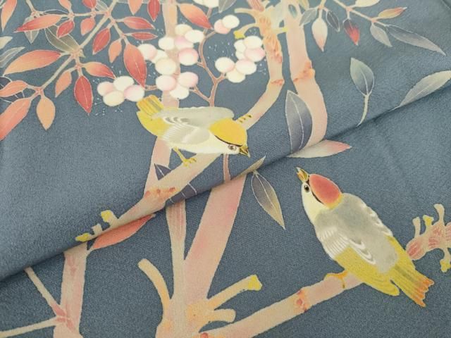 平和屋着物○本加賀友禅作家 奥村仙華 訪問着 花鳥文 正絹