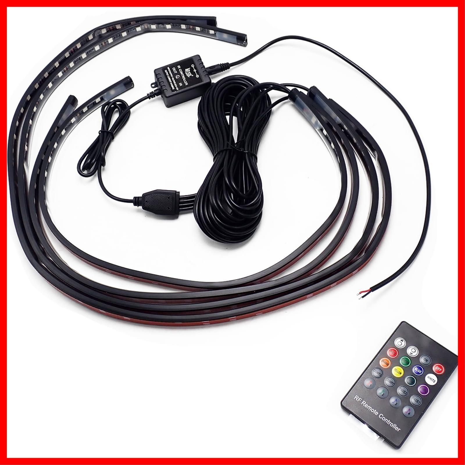 音楽同期 アンダーネオン ライト ストロボ フラッシュ 90cm/120cm 4本 セット RGB LED サウンドセンサー付 テープライト | RGB LEDテープ 車用 車 テープライト アンダーライト 4本