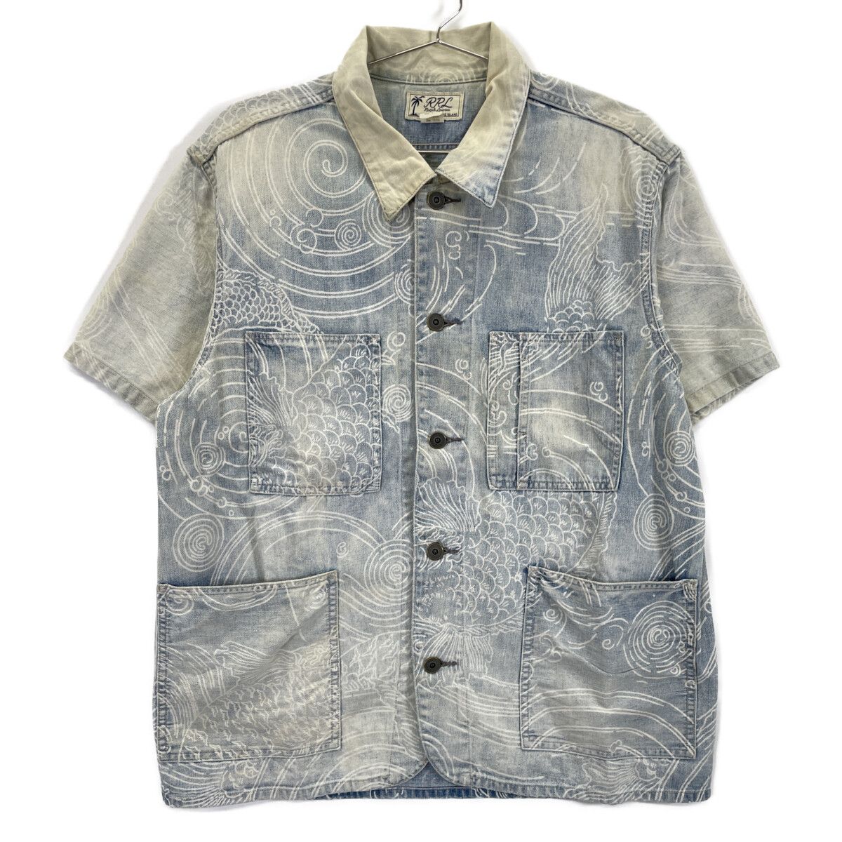 RRL ダブルアールエル ﾗｲﾄﾌﾞﾙｰ 総柄 ﾃﾞﾆﾑ 半袖ｼｬﾂ M