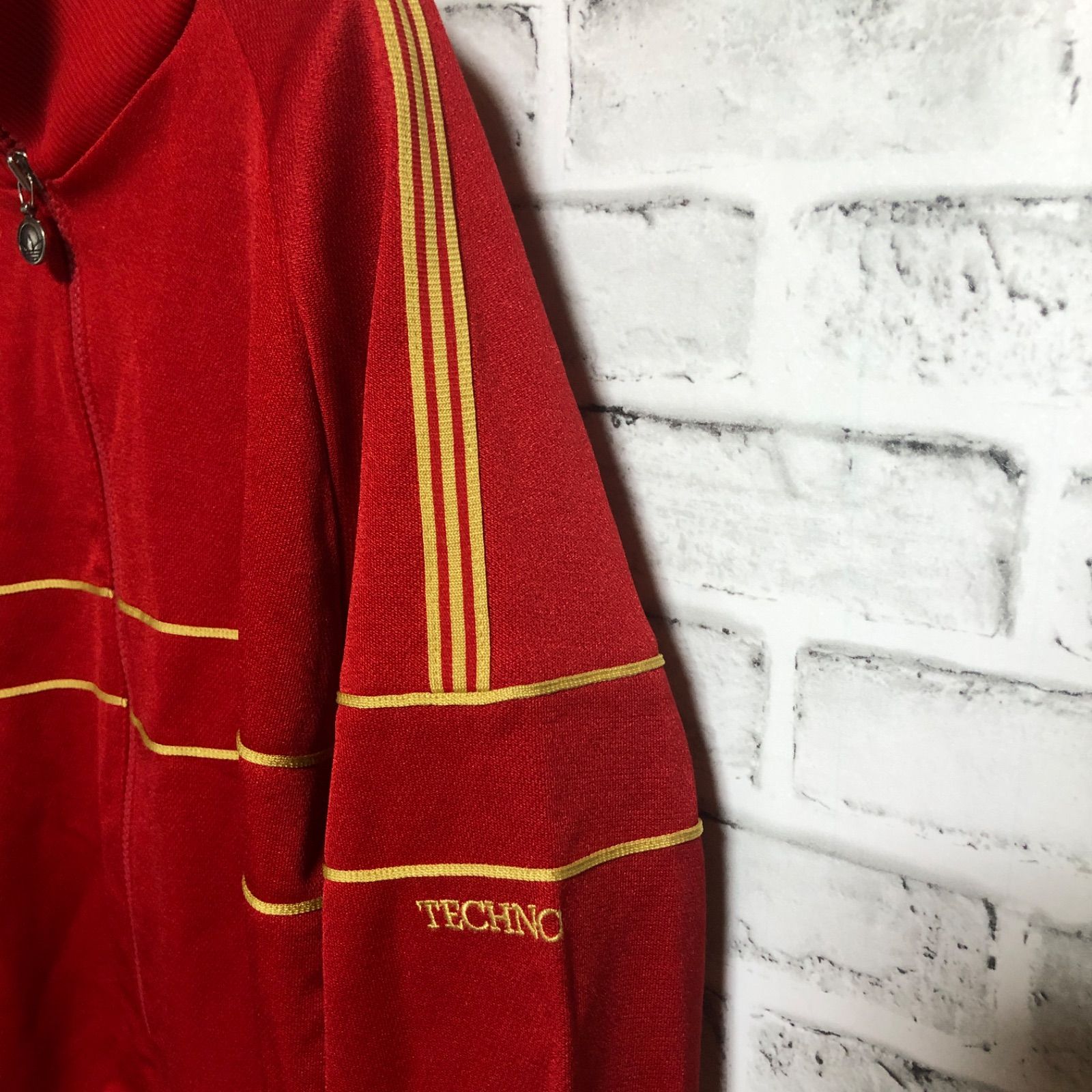 70s⭐️adidas トラックジャケット L TECHNO 刺繍トレファイル 赤