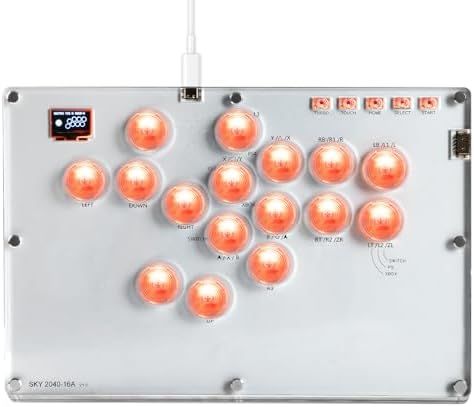 レバーレス アケコン薄型ロープロ16ボタンレバーレスコントローラー 膝置き可 for PC|Switch|PS4 PS3 RGB LEDライトDIY ホットスワップ 天板広め 連射機能 格闘ゲームコントローラー 日本語説明書付き T16