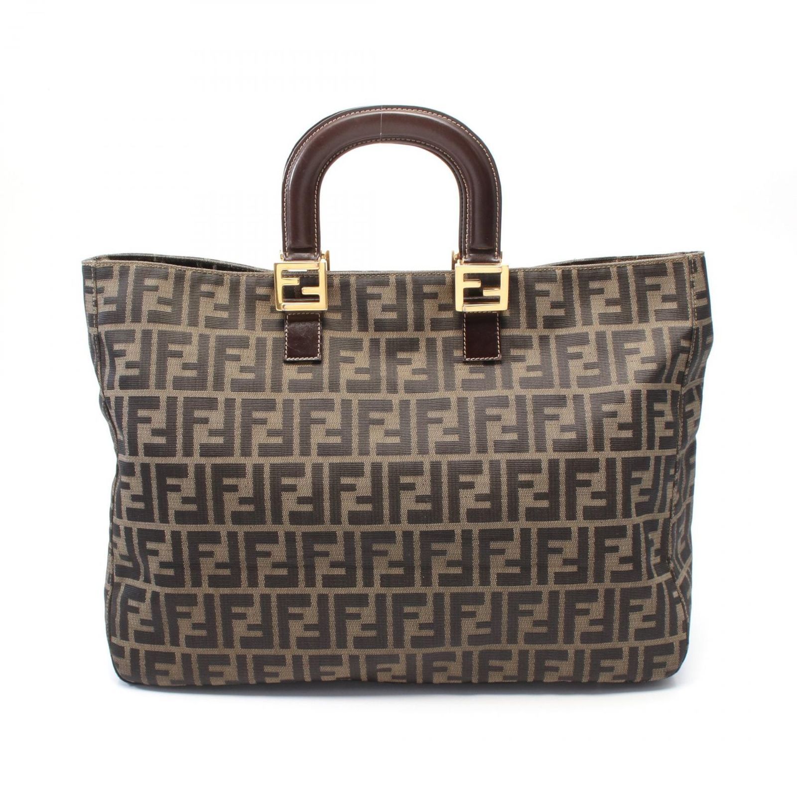 フェンディ FENDI トートバッグ ズッカ ブラック|カーキ キャンバス レザー ズッカ トートバッグ レディース Used B