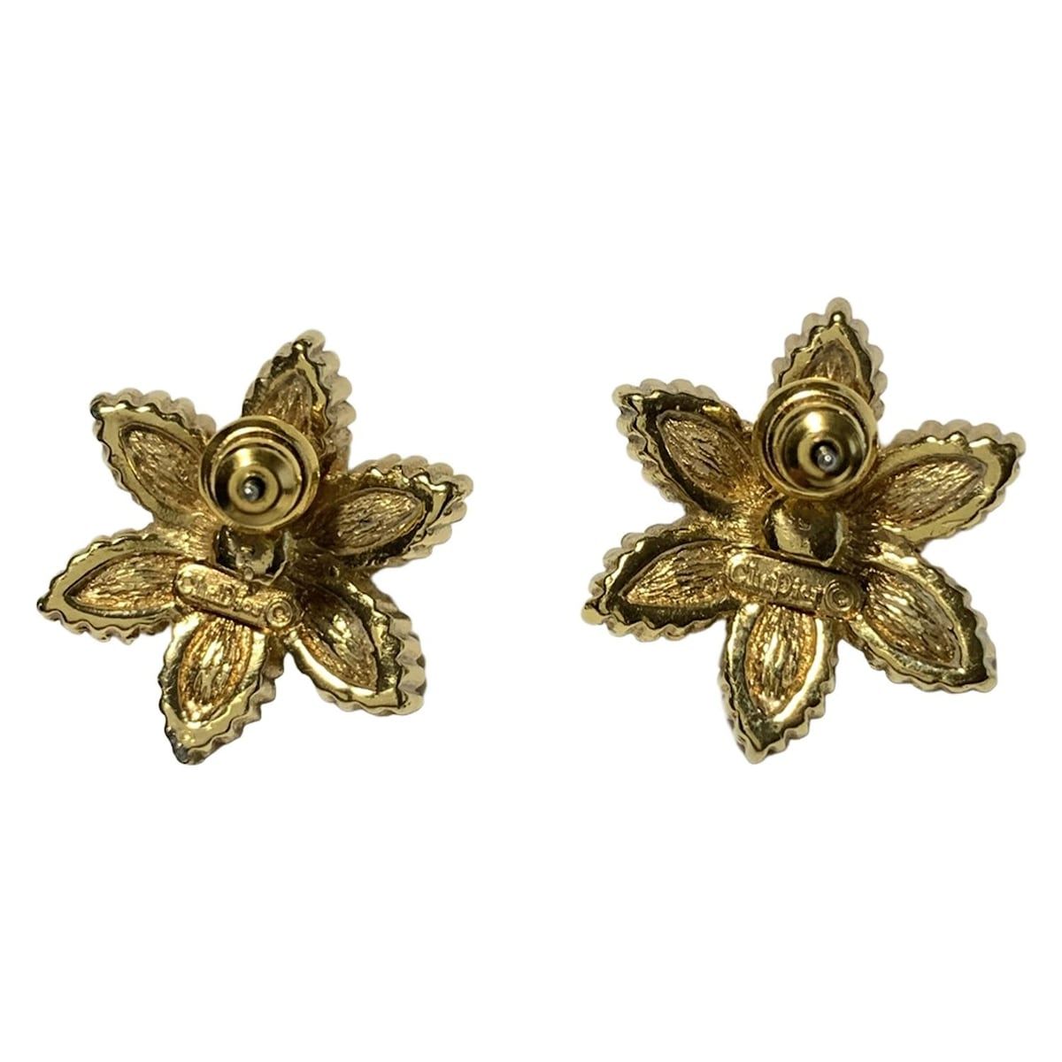 DIOR ChristianDior ディオール クリスチャンディオール ピアス - ゴールド×クリア×白 フラワー 花
