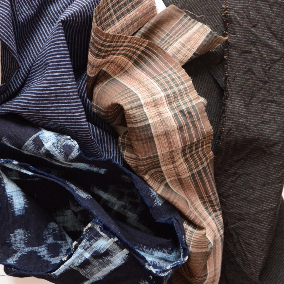 古布 はぎれセット 木綿 藍染絣 縞模様 格子模様 リメイク素材