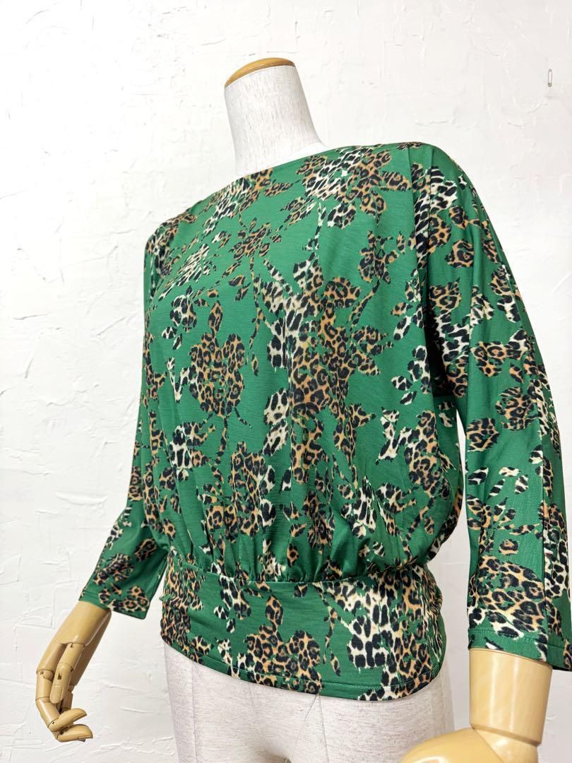 S Mサイズ JOAN 社交ダンス 緑色 ヒョウ柄ドルマン袖トップスs 047