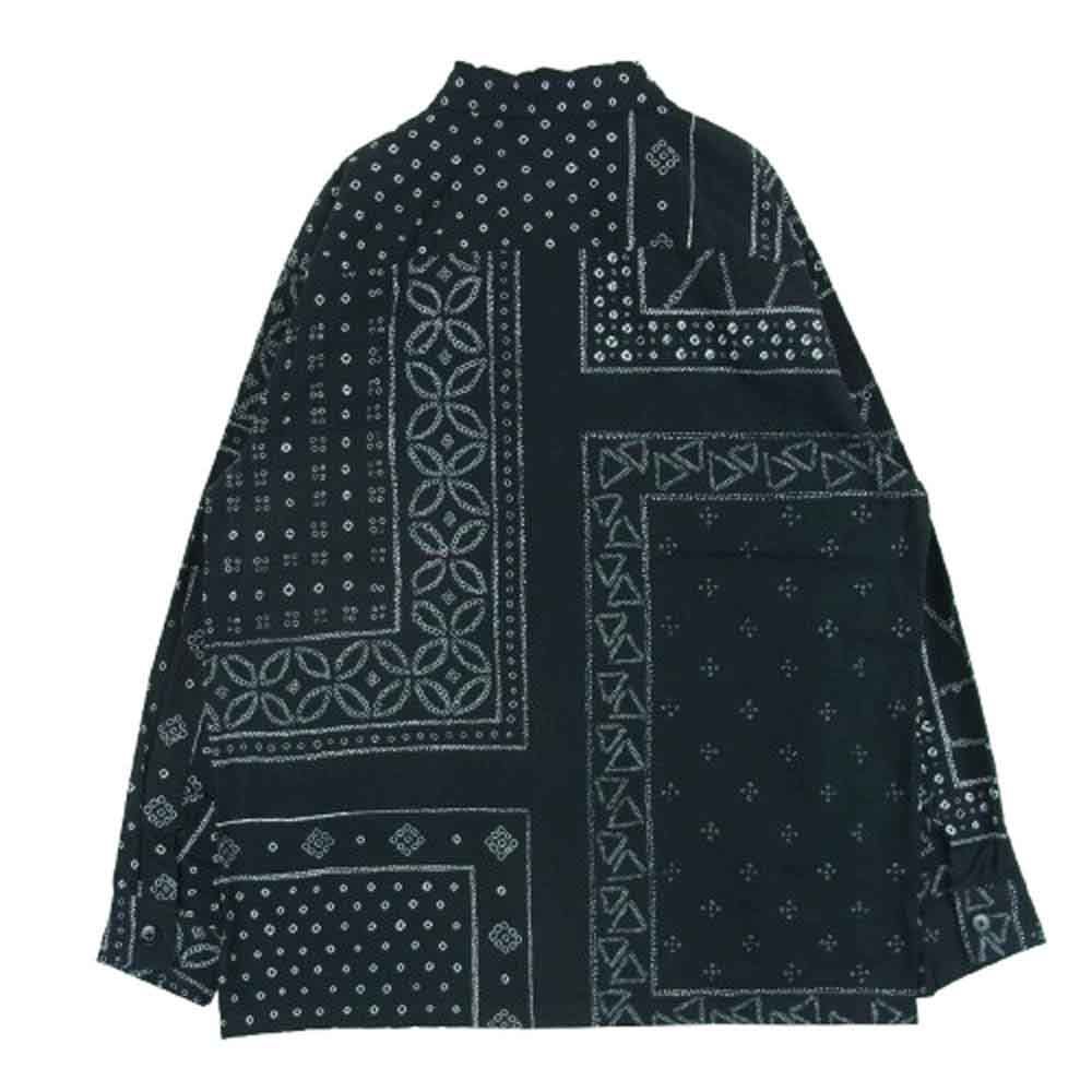OUTIL ウティ 日本製 サイズ3 コットンシルク 音符 総柄 半袖シャツ 黒 KUON クオン 115SH010200 Kanoko Shibori Printed Bandanna