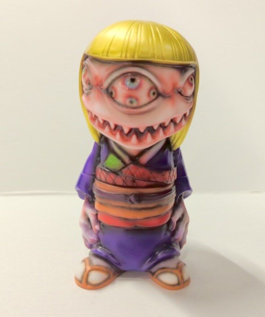 かっこわらい雑貨店 よしこ 黒髪/青着物/紫オレンジ帯 かっこわらい