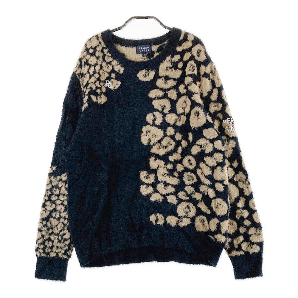 パーリーゲイツ ゴルフ レオパード柄ボーダー 長袖 ニット セーター ウェア 4 パーリーゲイツ ゴルフ レオパード柄ボーダー 長袖 ニット セーター