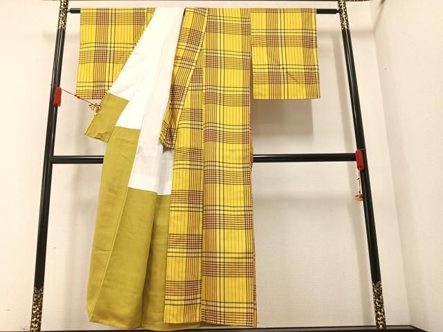 平和屋着物●上質な紬　綾織　格子　正絹　逸品　未使用　AAAZ7674ph 平和屋着物○上質な紬 綾織 格子 正絹 逸品 未使用 AAAZ7674ph