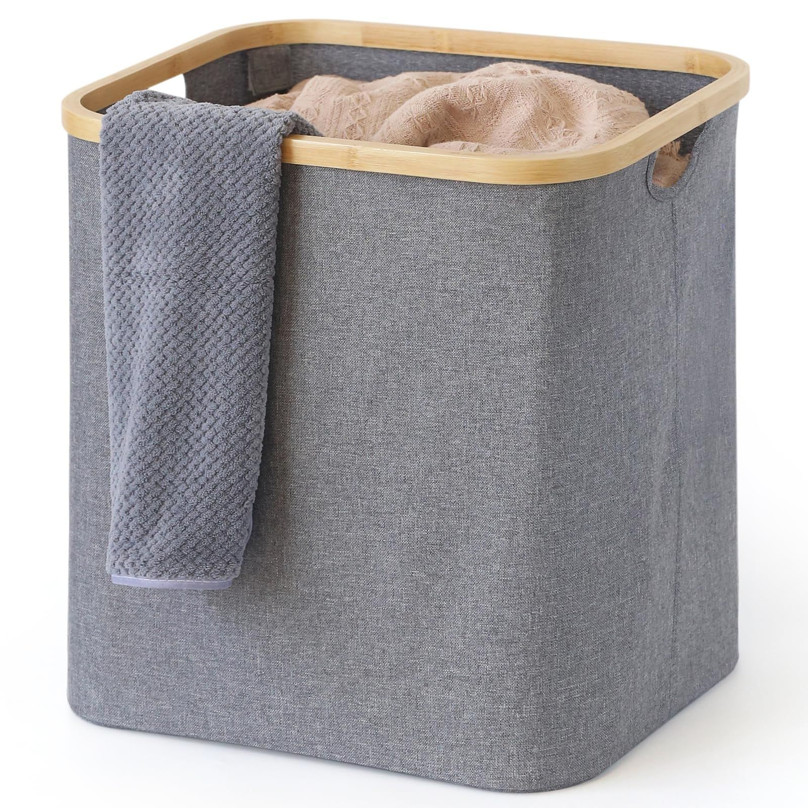 白い 洗濯かご Neateam 洗濯カゴ 折畳み ランドリー バスケット 折り畳み 60L 大容量 ランドリー収納 洗濯物入れ ランドリーかご 洗濯ボックス 軽量 取っ手付き 省スペース 収納ボックス 収納バッグ 袋 シンプル おしゃれ