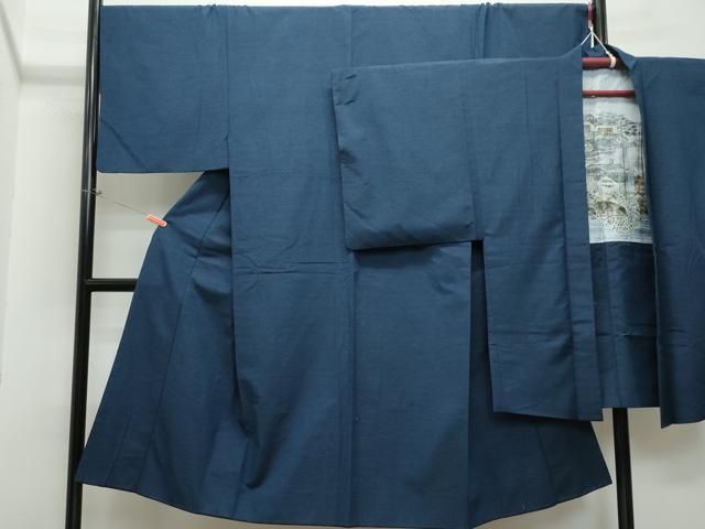 平和屋着物○男性 紬 アンサンブル 藍鉄色 正絹 逸品 CAAS8447vf  